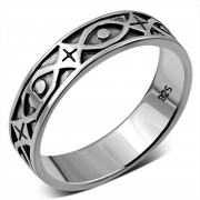 Plain Silver Fishes Messianic Band Ring, rp358